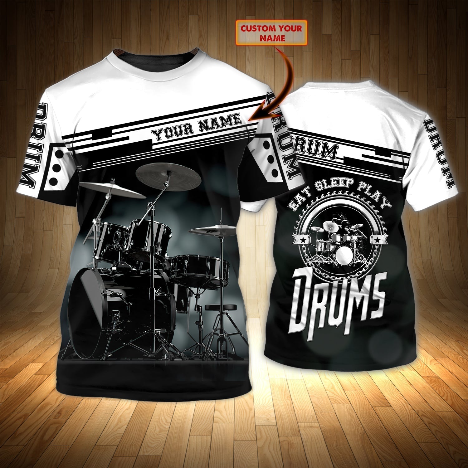 Personalized 3D T Shirt Eat Sleep Play Drums, Drum 3D Shirts For Drums Lovers