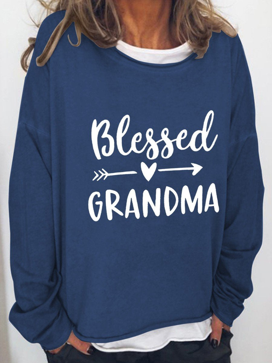 Women Blessed Grandma  Funny Graphic Long Sleeve Top