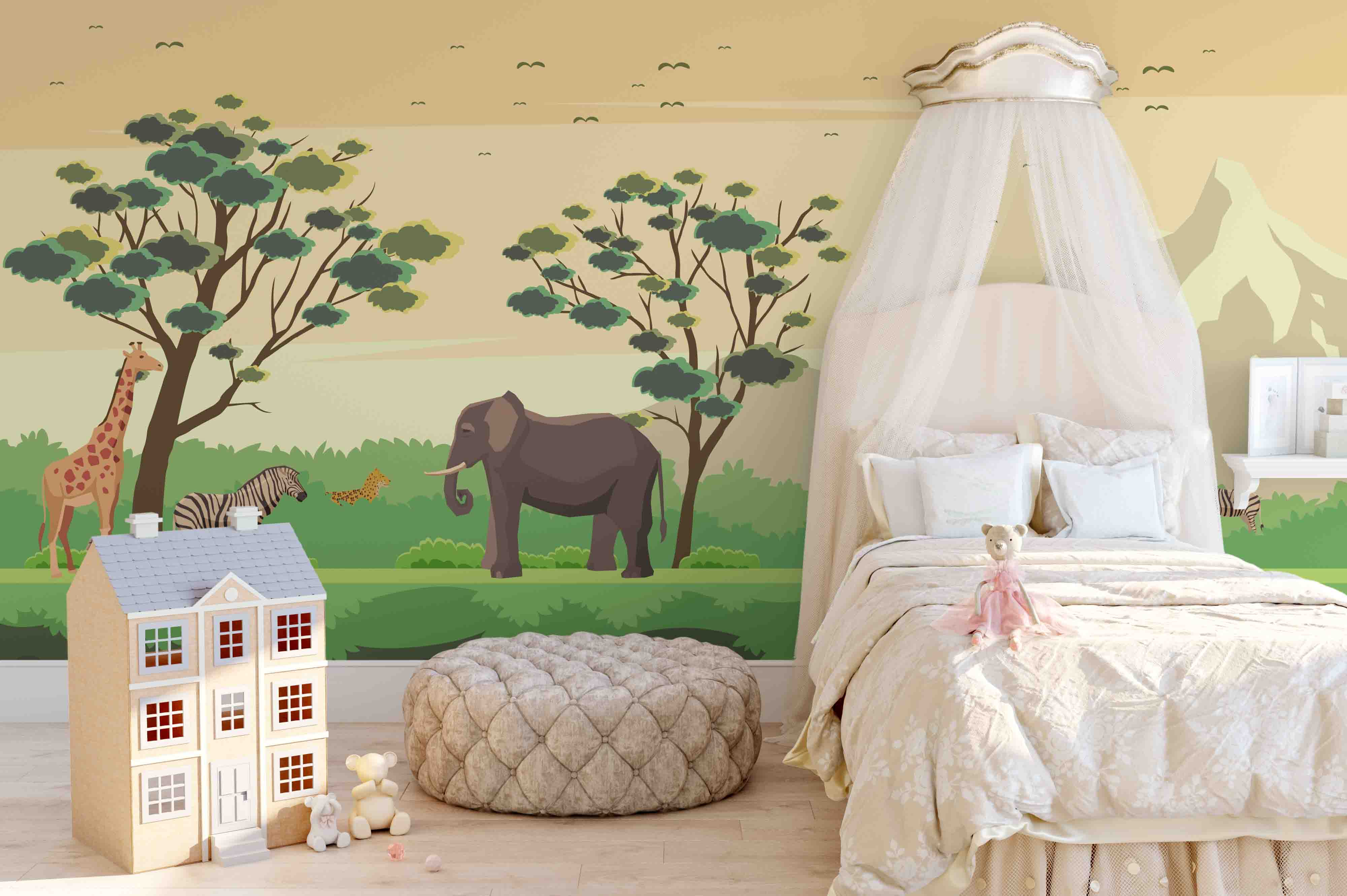 3D Cartoon Animal Grassland Wall Mural Wallpaper 14