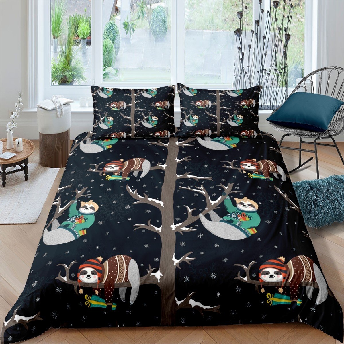 Sloth Comforter Cover Set for Kids Boys Girls Teens Branches Snowflake Wild Animal Winter Christmas Duvet Cover Soft Luxury Microfiber Quilt Cover  Decor With Pillowcases No Comforter US UK DE AU Size Available