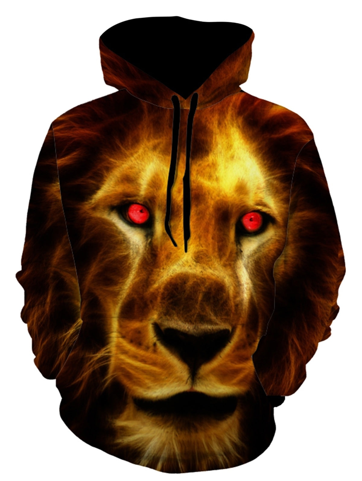 3D Lion Face Print Long Sleeve Drawstring Hoodie 4309