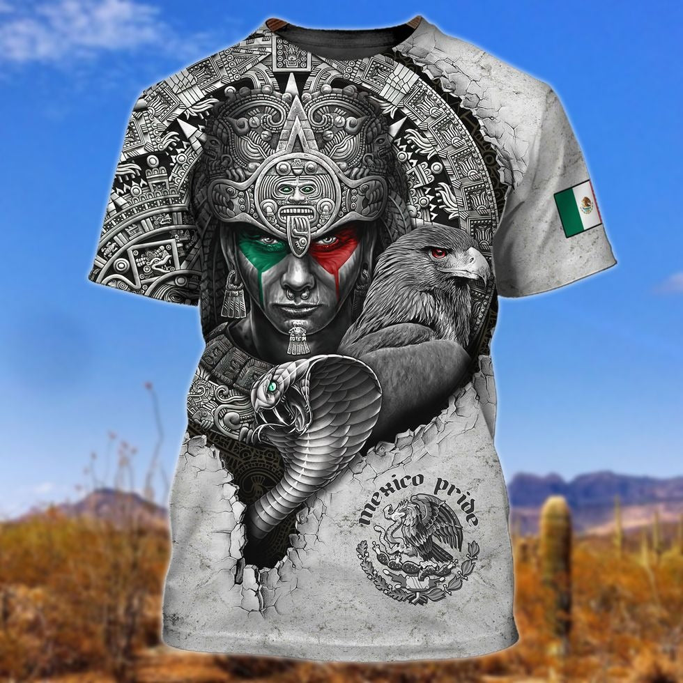 3D All Over Printed Mexico Aztec T Shirt, Aztec Shirt Mens, Aztec Shirt, Mexican Pride Shirts