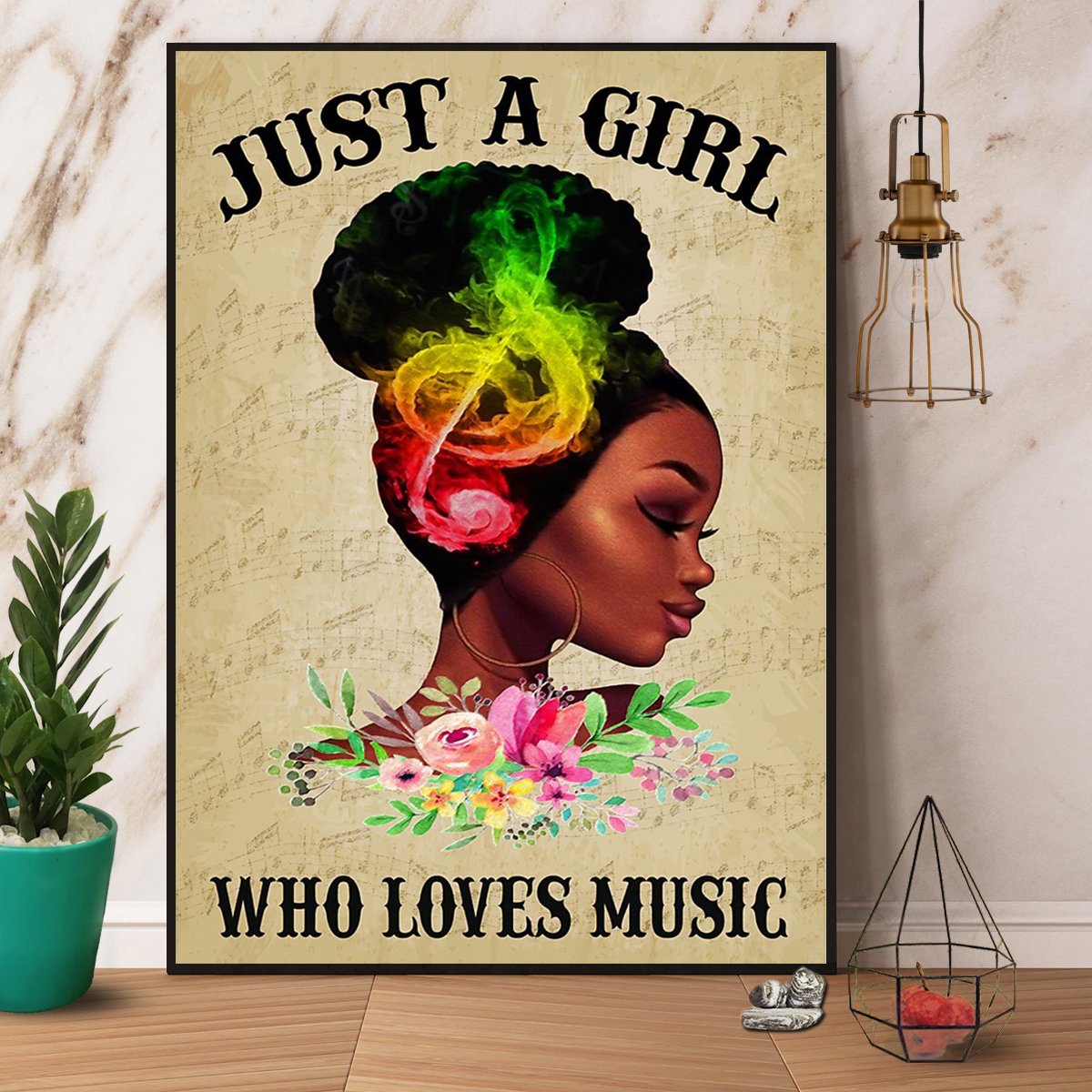 Black Queen Music Premium Just A Girl Who Love Music Flower Great Print Gift For Black Girl Poster No Frame