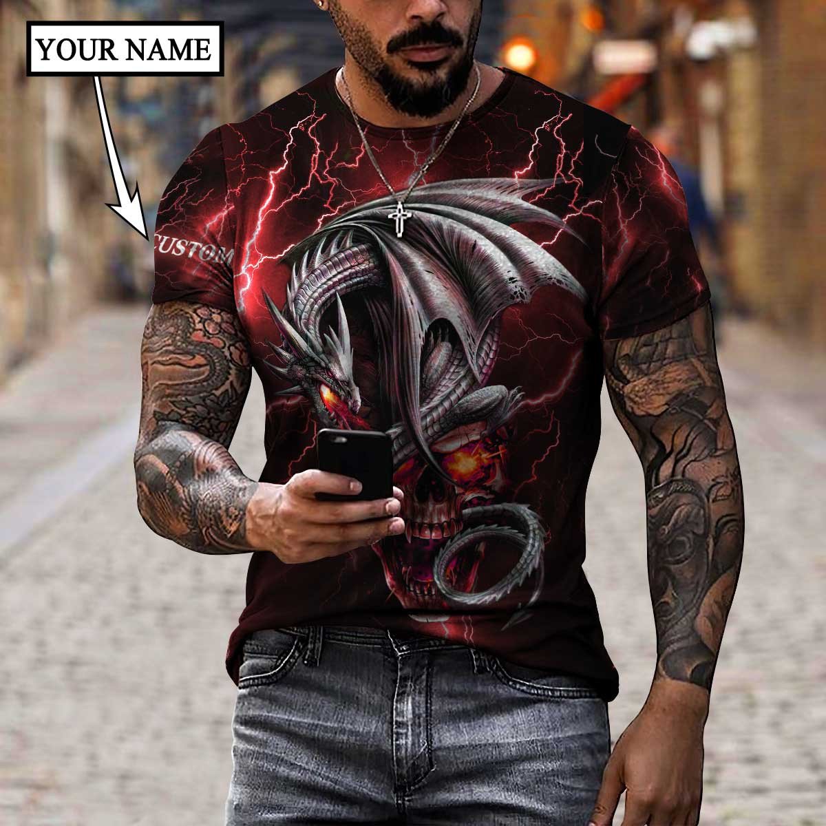 Dragon Skull Red 3D Shirt For Men And Women Custom Name