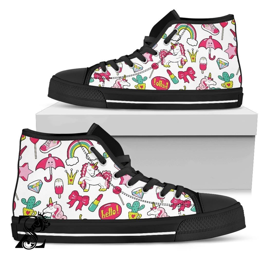 White Girly Unicorn Pattern Print Men’S High Top Shoes