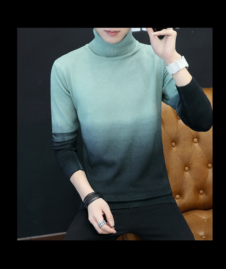 2022 Men’s Turtleneck Sweater Pullovers Male Autumn Winter Slim Fit Knitted Sweaters Casual Gradient Patchwork sweater knitwear alx