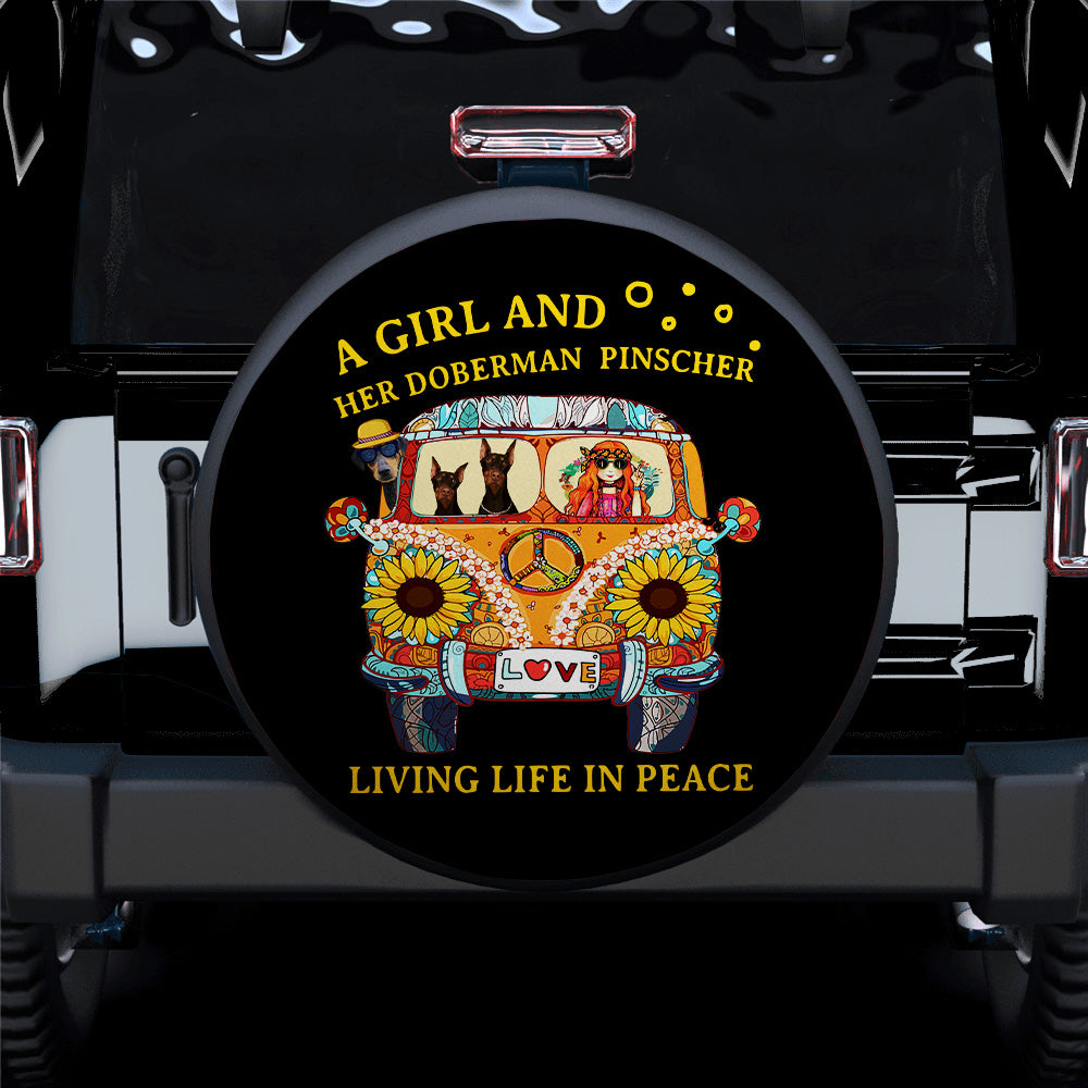 A Boho Girl And Her Doberman Pinscher Jeep Car Spare Tire Covers Gift For Campers