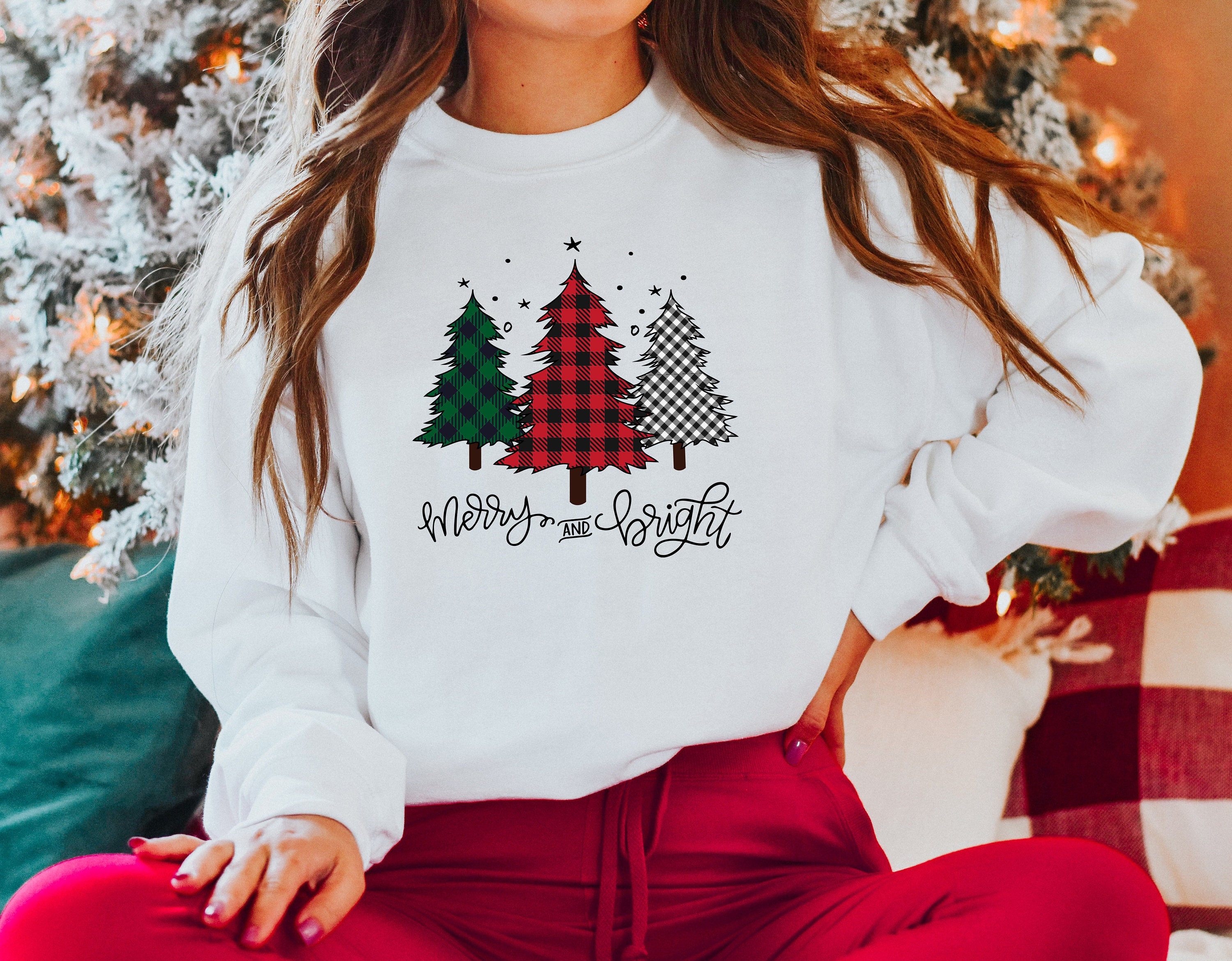 Merry and Bright Sweatshirt, Christmas tree Sweatshirt, Christmas sweatshirt, Sweater gift, Christmas Gift for her, holiday apparel