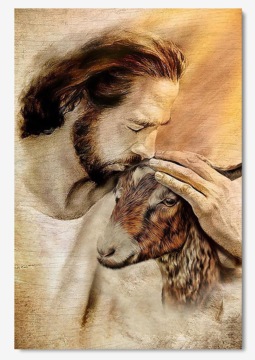 Jesus And Goat God Wall Art For Home Decor Gift For Animal Lovers Christian Poster