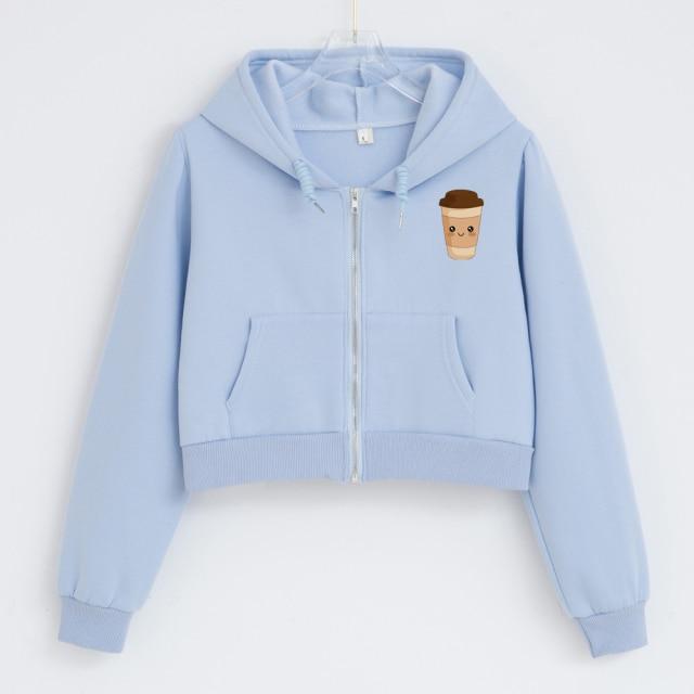 Sweet Cup Of Joe Cropped Zip Up Soft Hoodies