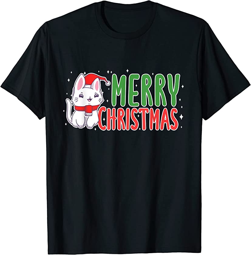 Merry Christmas Cat Santa Elf Xmas Kitten Holiday T-Shirt