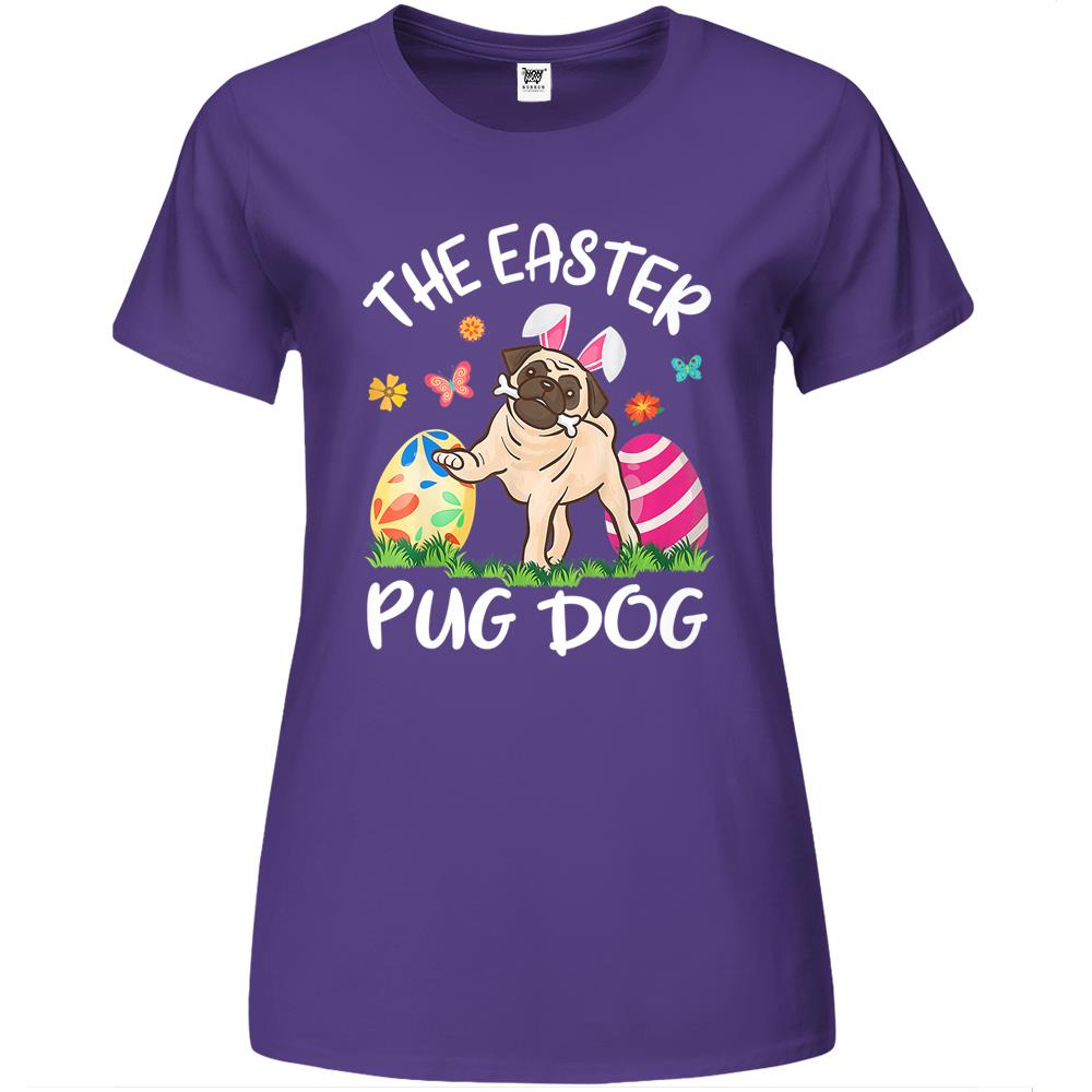 Kids Pug Dog Bunny Dancing Eggs Happy The Easter Pug Dog Premium Womens Tshirts