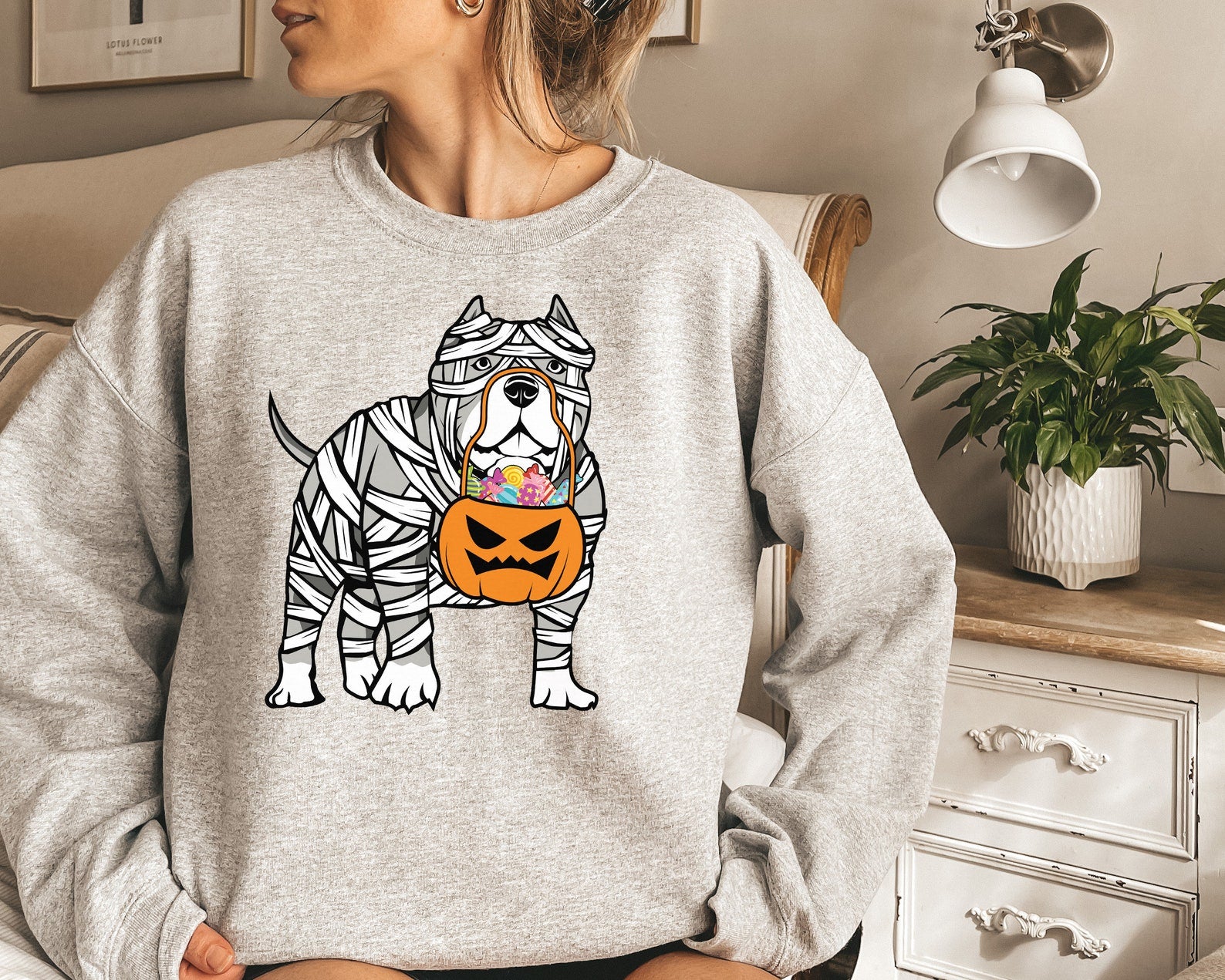 Mummy Dog Sweatshirt, Halloween Dog Sweatshirt, Ghost Dog Halloween Crewneck, Spooky Dog, Dog Gifts