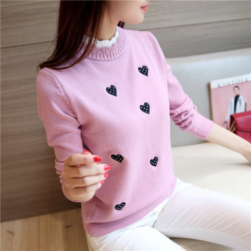 2019 Autumn Winter Sweater Women Embroidery Knitted Long Sleeve Women Sweaters Pullover Female Tricot Jersey Jumper Pull Femme alx