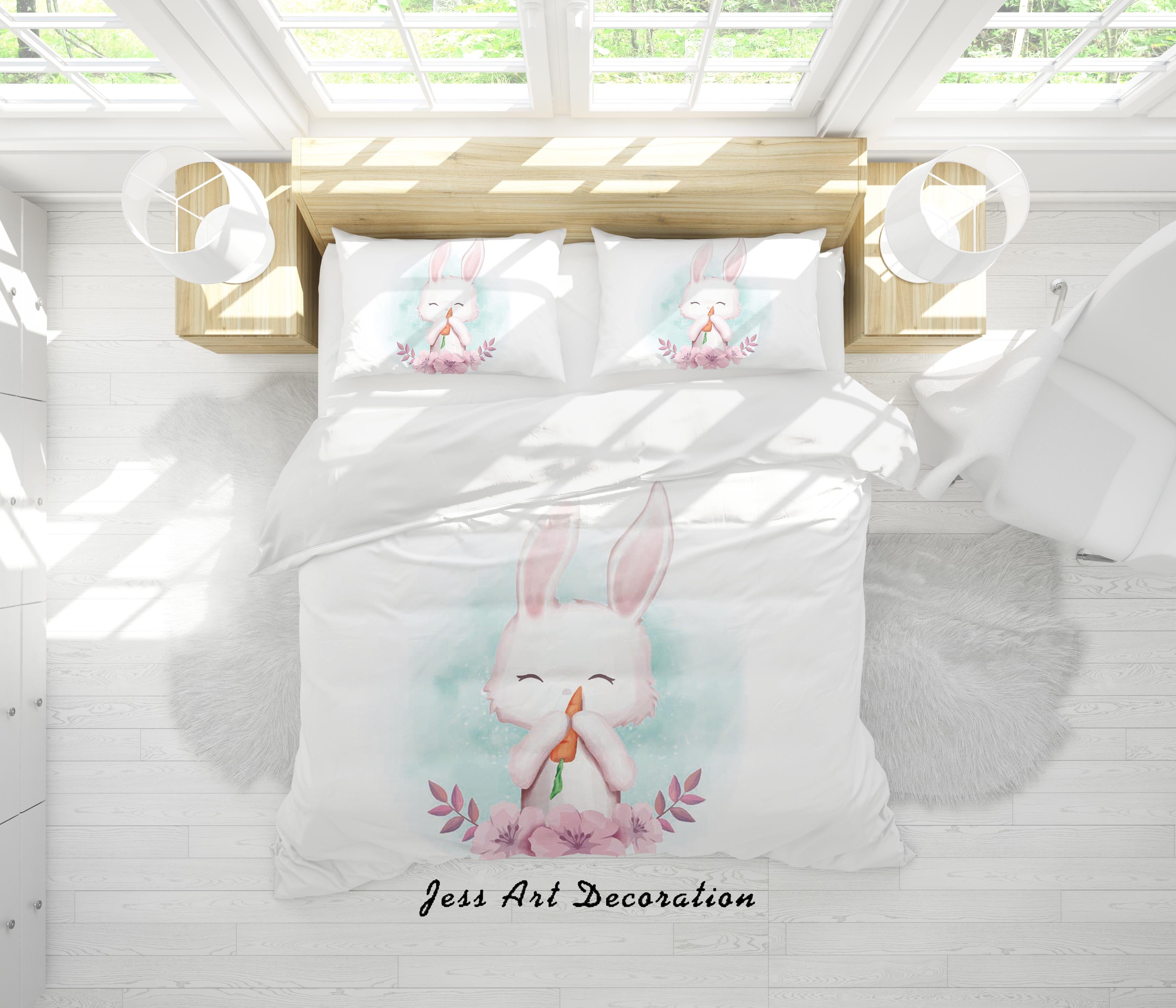 3D White Cartoon Rabbit Quilt Cover Set Bedding Set Duvet Cover Pillowcases Sf29