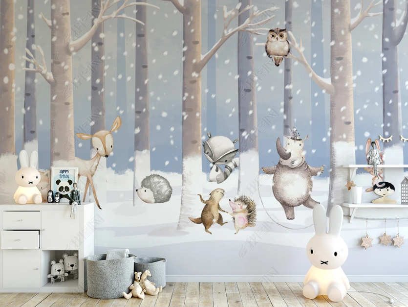 3D Winter Forest Animal Kids Wall Mural Wallpaper Lqh 98