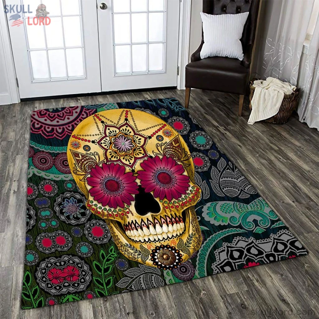 Skull Candy Pattern Floral Anti-Skid Plush Velour Area Rug | Ar1493