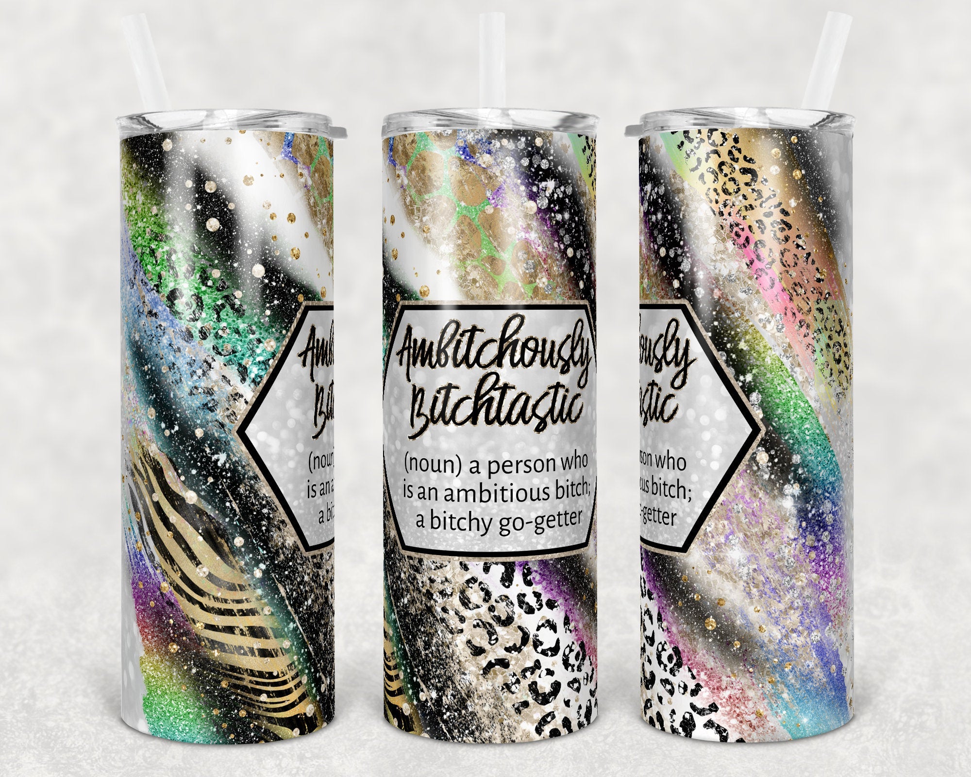 Agate Milky Way Ambitchously Bitchtastic Safari Animal Skinny Tumbler