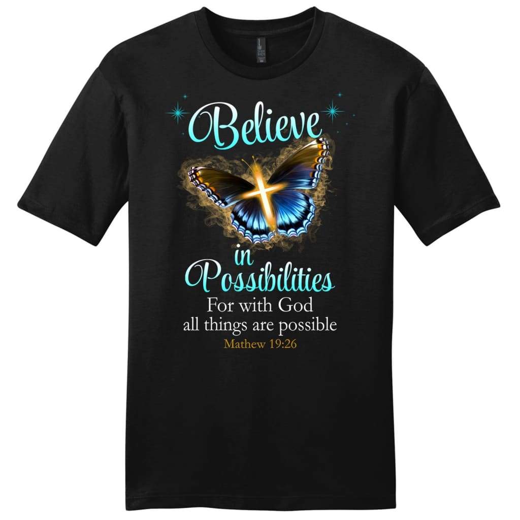 With God All Things Are Possible Cross Butterfly Mens Christian T-Shirt