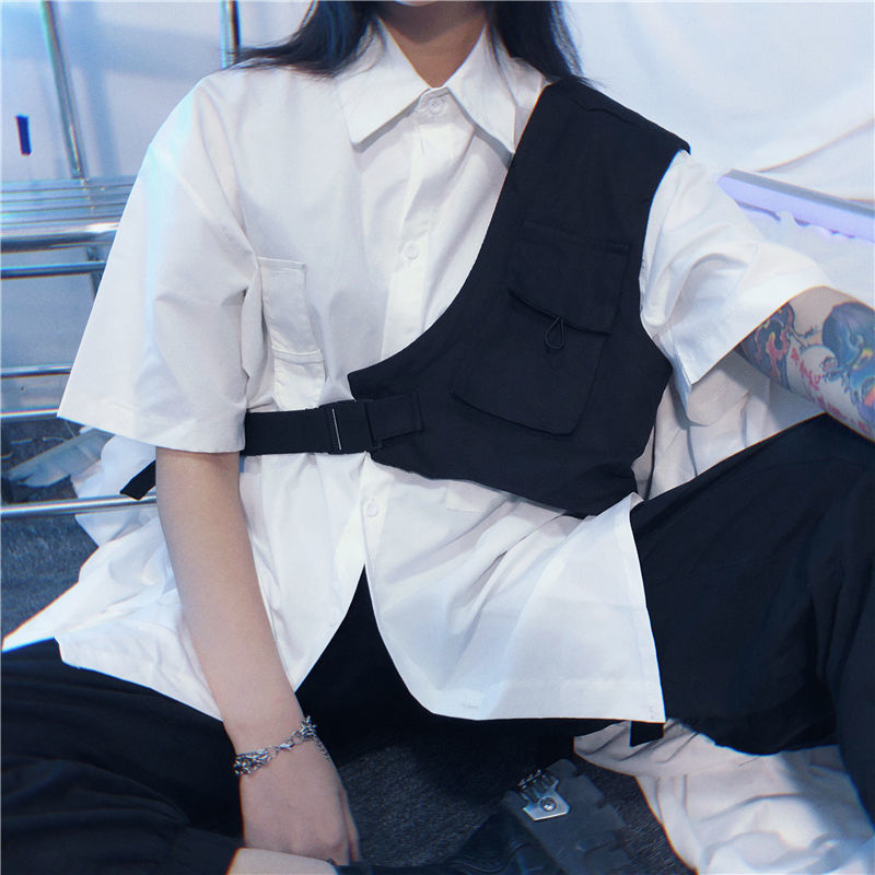 Vests Women Pocket Fashion Summer Adjustable Waist All-match Outwear Solid Casual Harajuku Aesthetic Simple Ulzzang Street Style alx