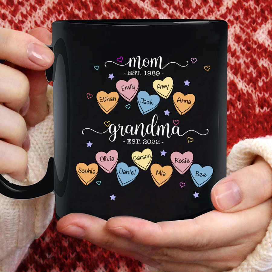 Mom Grandma Est Hearts Personalized Mug