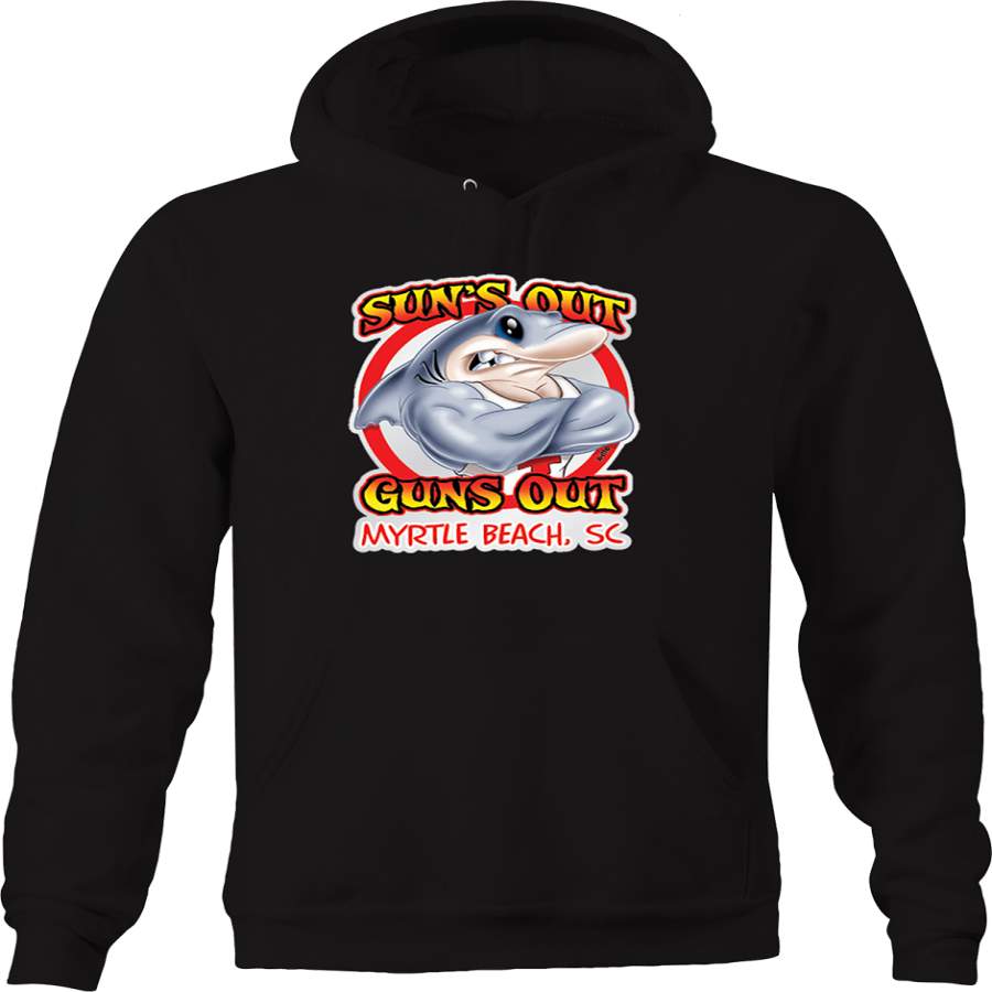 Suns Out Guns Out Shark Myrtle Beach South Carolina Lifting Arms Hoodie