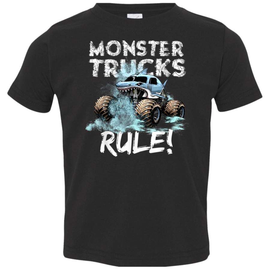 Monster Trucks Rules Monster Truck Crushing Shark truck TShirt 3321 Rabbit Skins Toddler Jersey T-Shirt