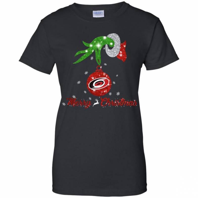 Grinch Hand Ornament Carolina Hurricanes Glitter Christmas Shirts