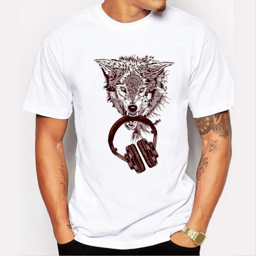 2017 Summer Fashion Wolf Design T Shirt Men’S High Quality Custom Printed Tops Hipster White Tees