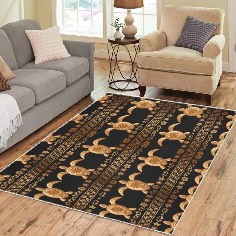 TRIBAL SEA TURTLE POLYNESIAN HAWAIIAN AREA RUG