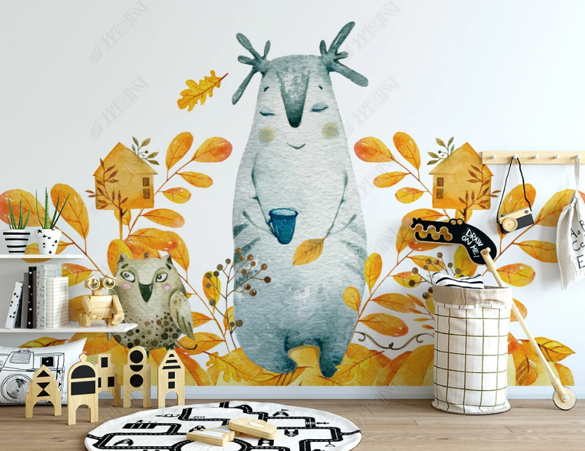 3D Autumn Leaf Animal Wall Mural Wallpaper Lqh 43