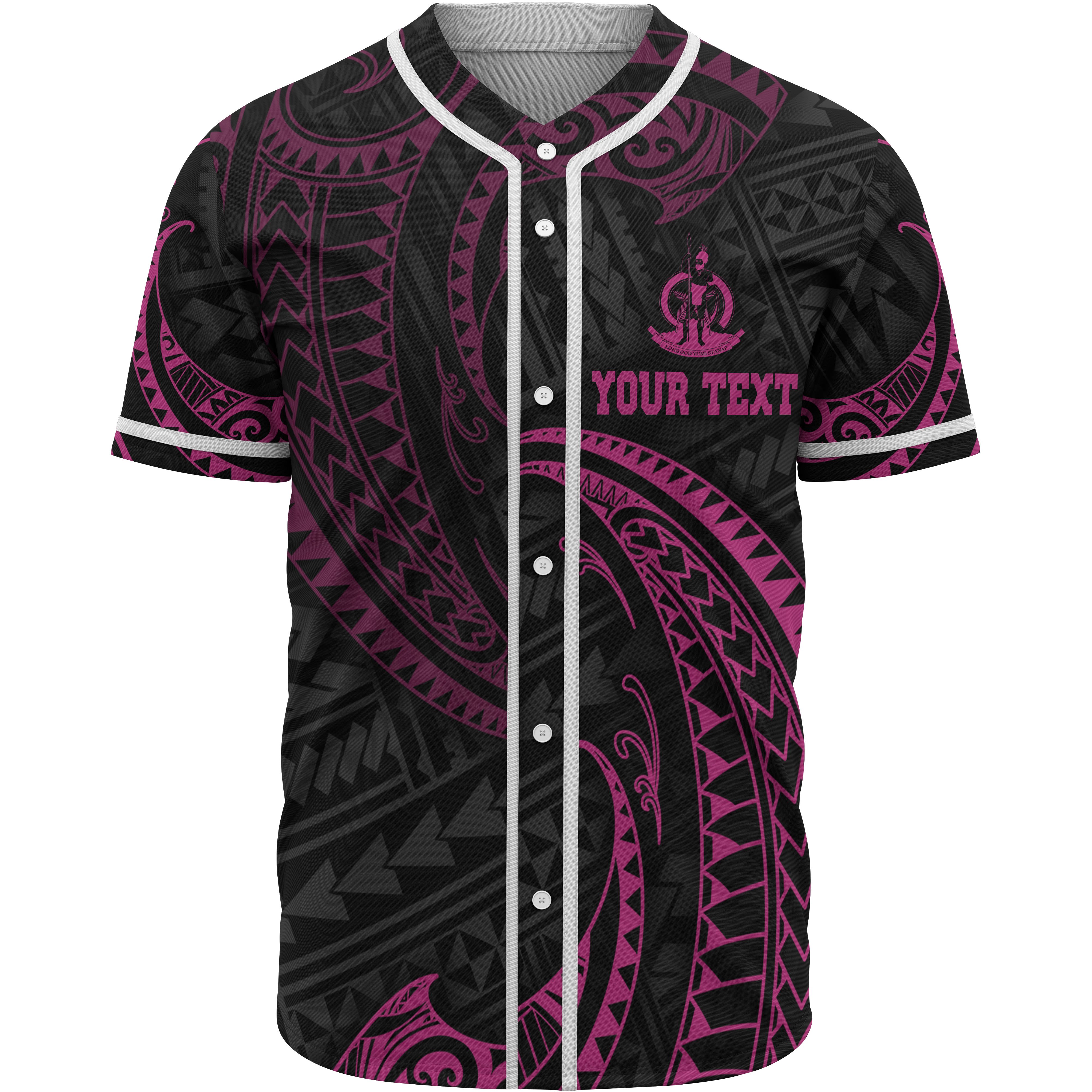 Vanuatu Polynesian Custom Personalised Baseball Shirt – Pink Tribal Wave – BN12