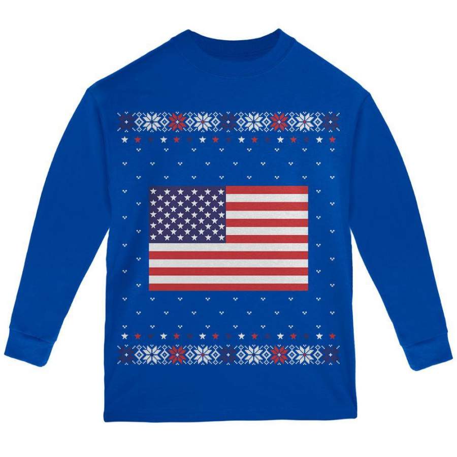 USA American Flag Ugly Christmas Sweater Youth Long Sleeve T Shirt