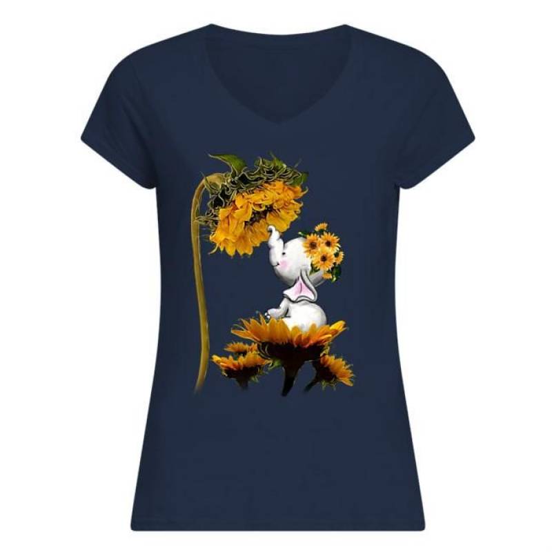 Vintage Funny Elephant Sits On Sunflowers Gift For Elephant Lovers Ladies V-Neck