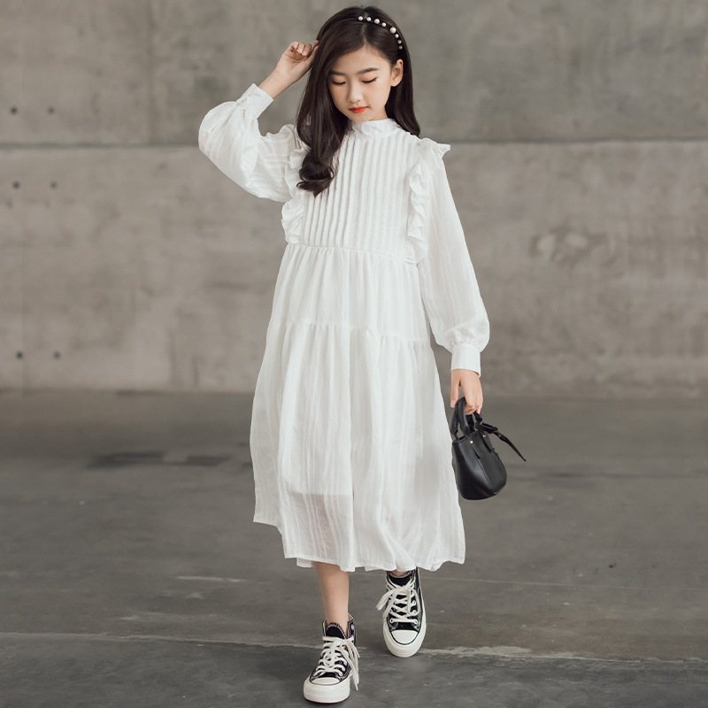 10 12 years Girls Elegant Party Ceremony White Long Dress 2022 Spring Cotton Lining Teen Girls Kids Muslim Dress alx