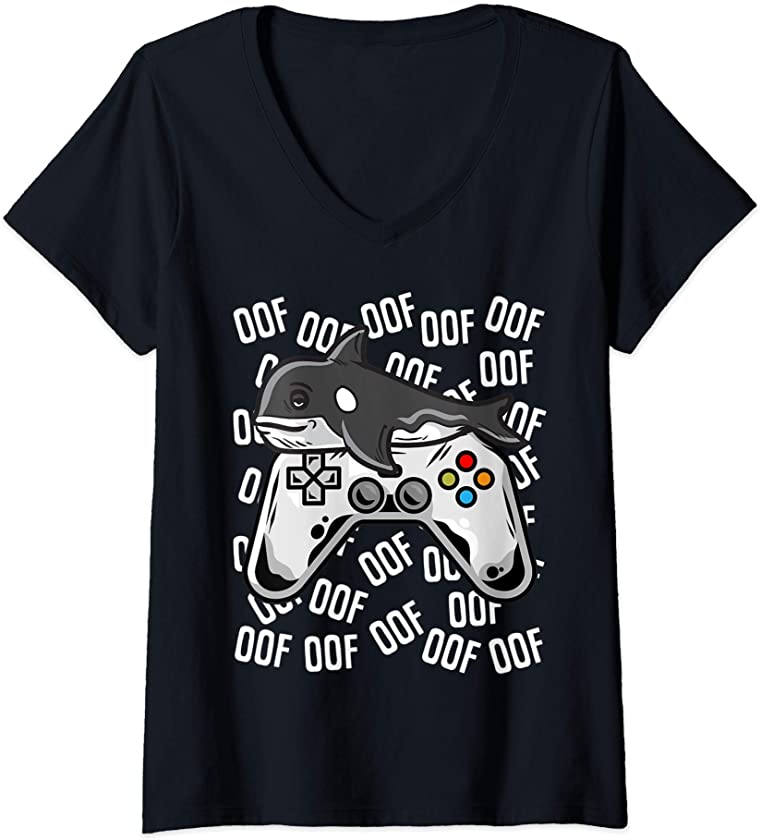 Womens Orca Video Game Noob Oof Shirt Kids Boys Girls Gift V-Neck T-Shirt