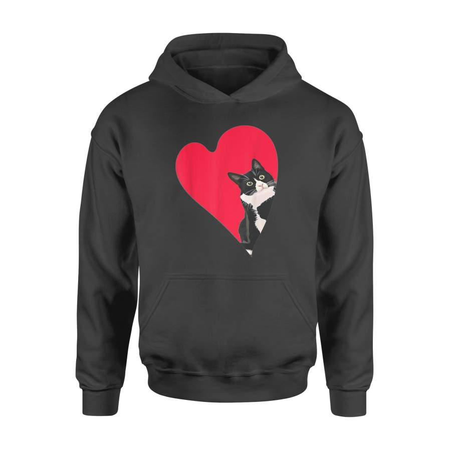 Tuxedo Cat Valentine Heart for Kitten and Animal Lovers T-Shirt – Standard Hoodie