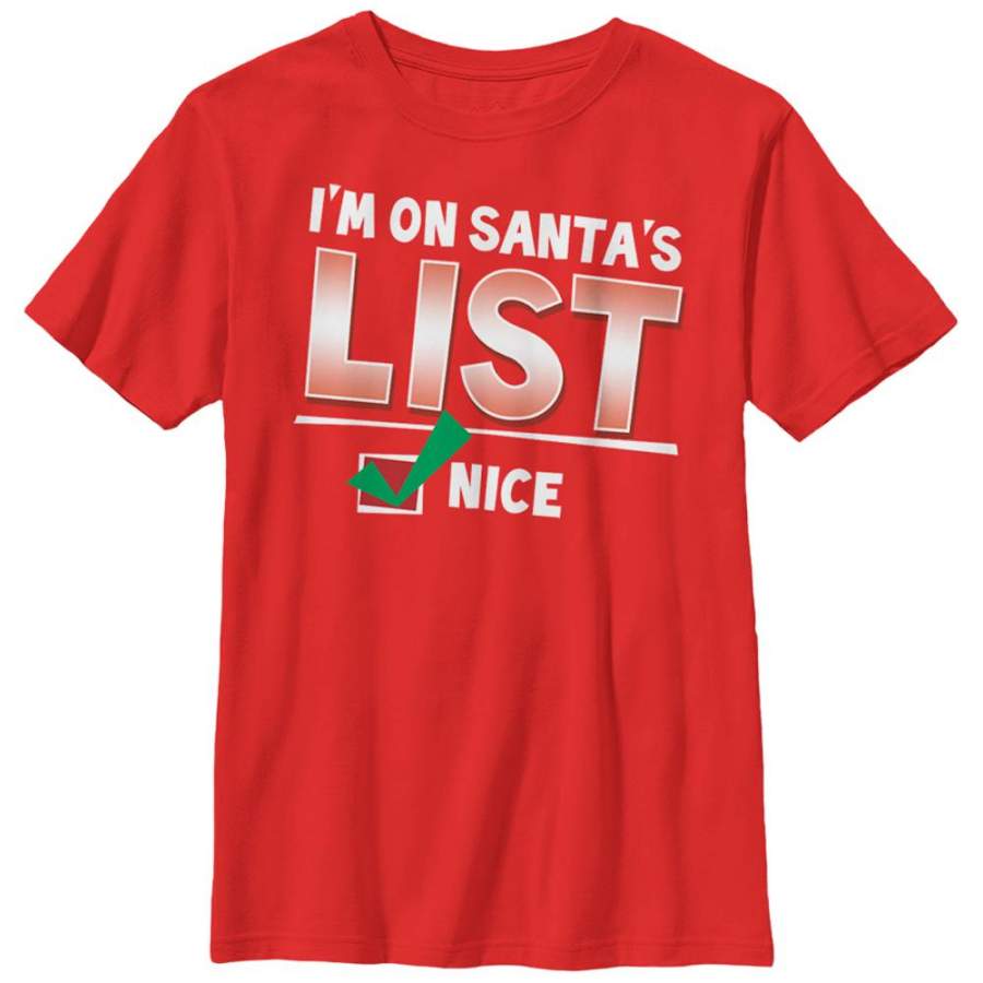 Lost Gods Boy’s Christmas Nice List  T Shirt Red S