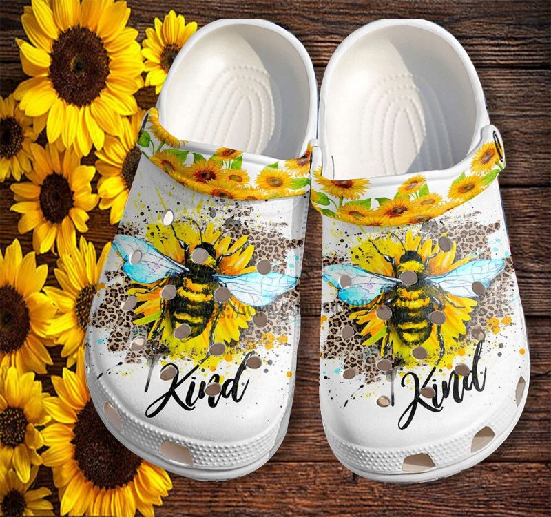 Bee Kind Sunflower Leopard Shoes Gift Women Mother Day- Sunflower Be Kind Shoes Croc Clogs