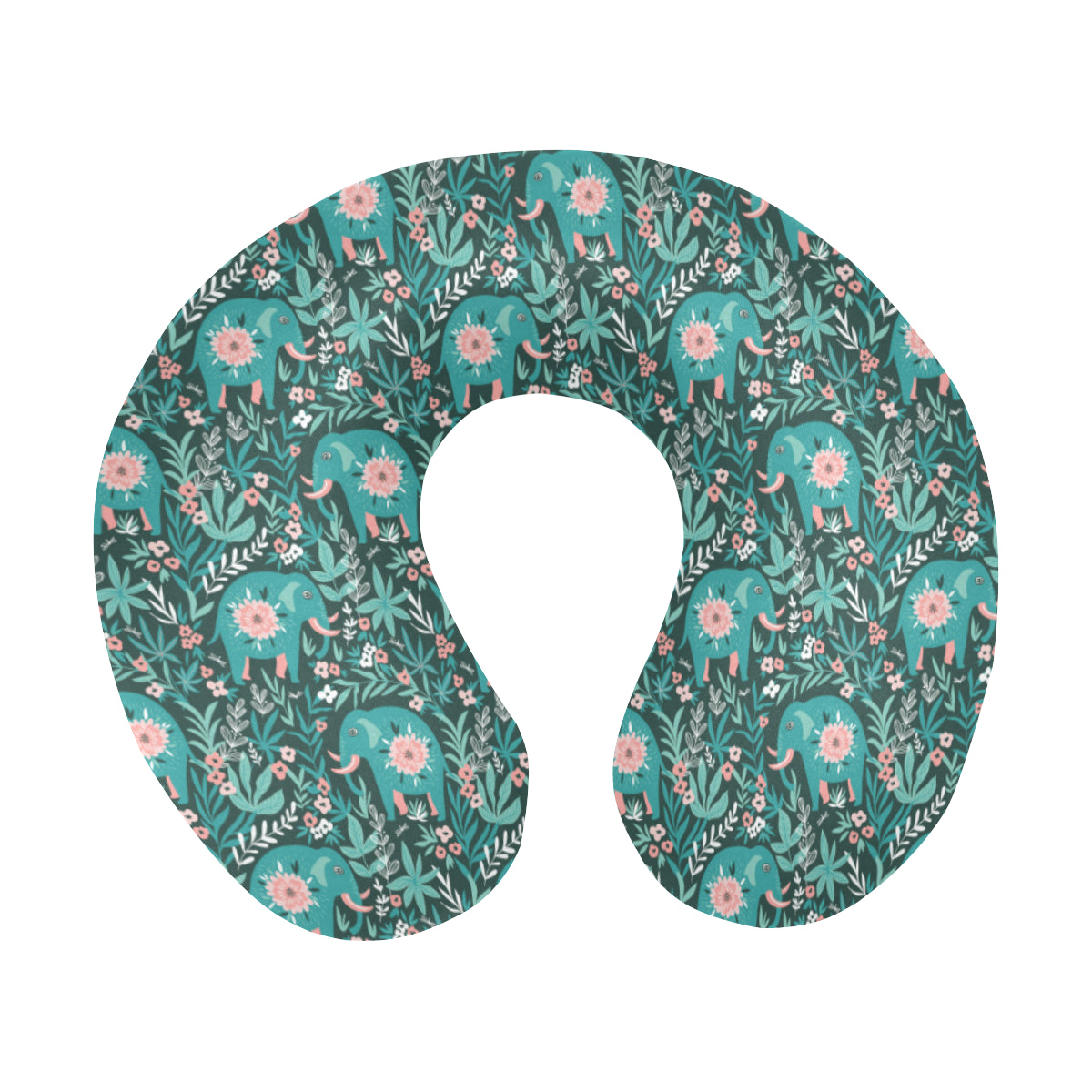 Elephants Jungle Pattern U-Shaped Travel Neck Pillow