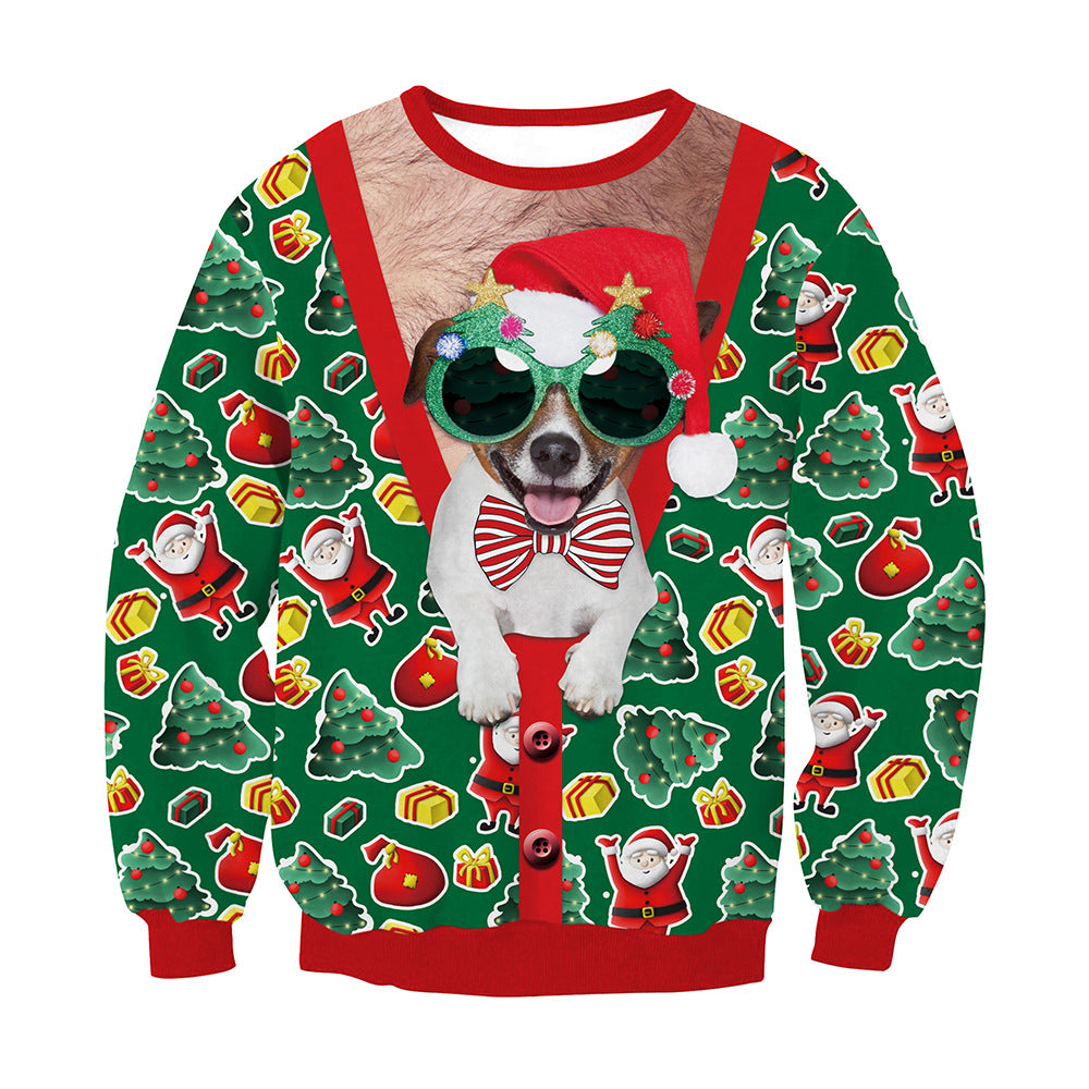 Christmas Puppy Round Neck Long Sleeve Couple Sweatshirt