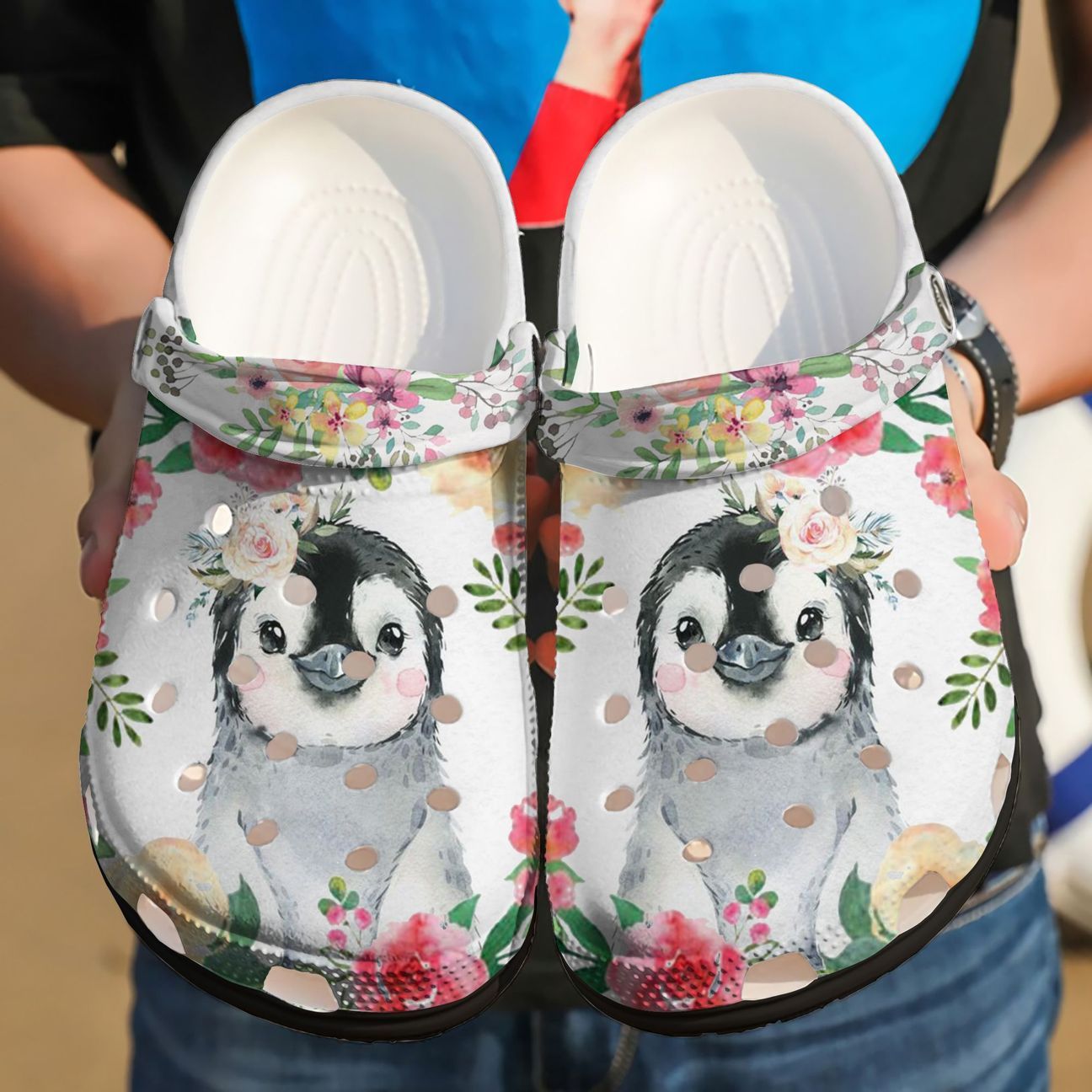 Penguin Personalized Clog, Custom Name, Text, Color, Number Fashion Style For Women, Men, Kid, Print 3D Cute Floral Penguin