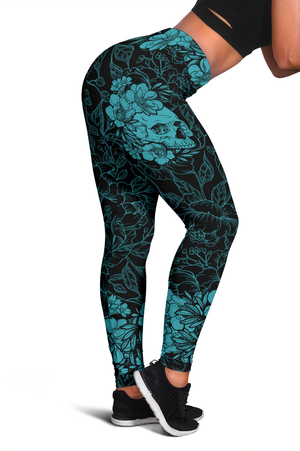 Skull Rose Top Bot Olympic Leggings - TattoosCafe