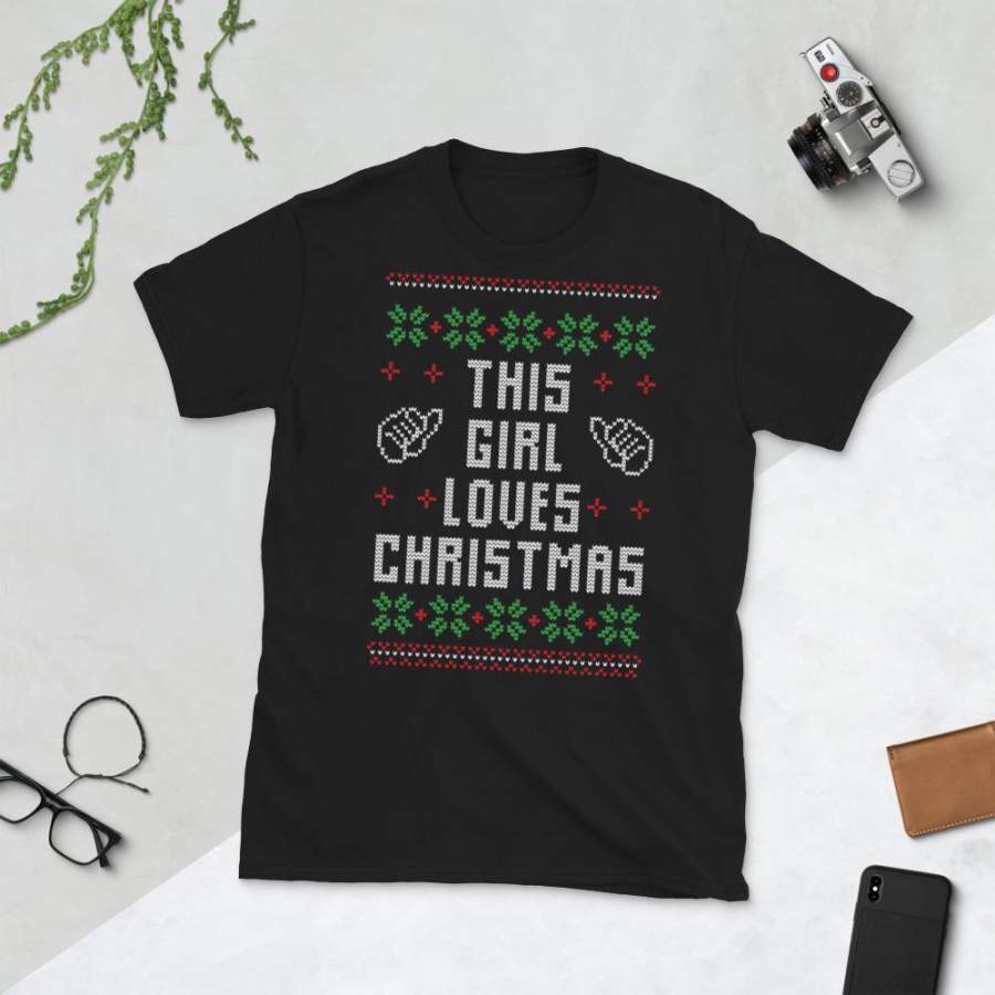 This Girl Loves Christmas Transparent For Ugly Sweater Design Short-Sleeve Unisex T-Shirt