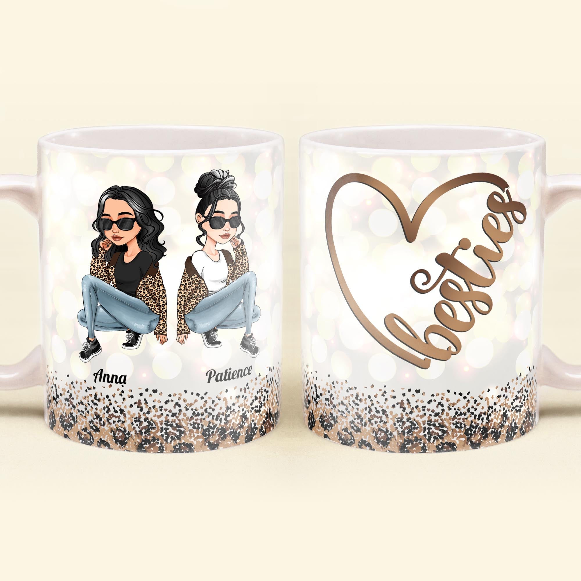 Besties – Personalized Mug – Birthday Gift For Besties, Bff, Soul Sisters – Leopard Design