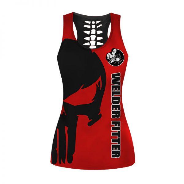 Welder Fitter Skull Red Color Combo Tank-Top And Legging 3D All Over Print