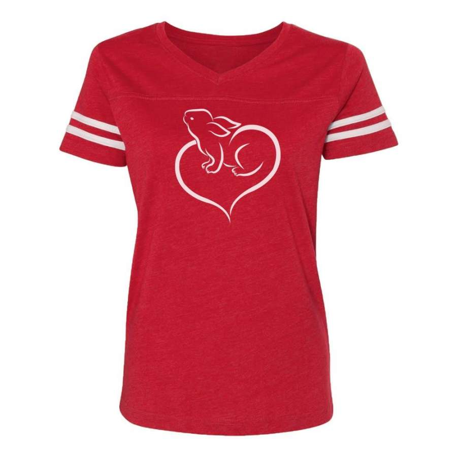 Love Heart Bunny Women Football Jersey T-Shirt