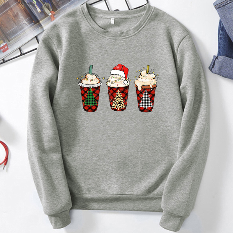 Winter Casual Long Sleeve Pullover Women Graphic Hoodies Christmas Three Ice-cream Print Ladies Fashion Loose O-Neck Sweatshirts alx