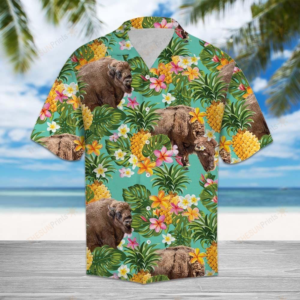 Tropical Pineapple Bison Hawaiian Shirt Ha37657