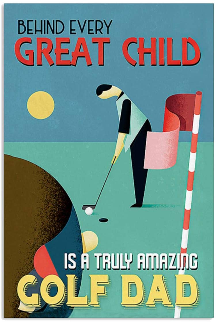 Vintage Behind Great Child Golf Dad Poster Art Print      Home Decor Gift For Men Women Family Friend On Birthday Xmas